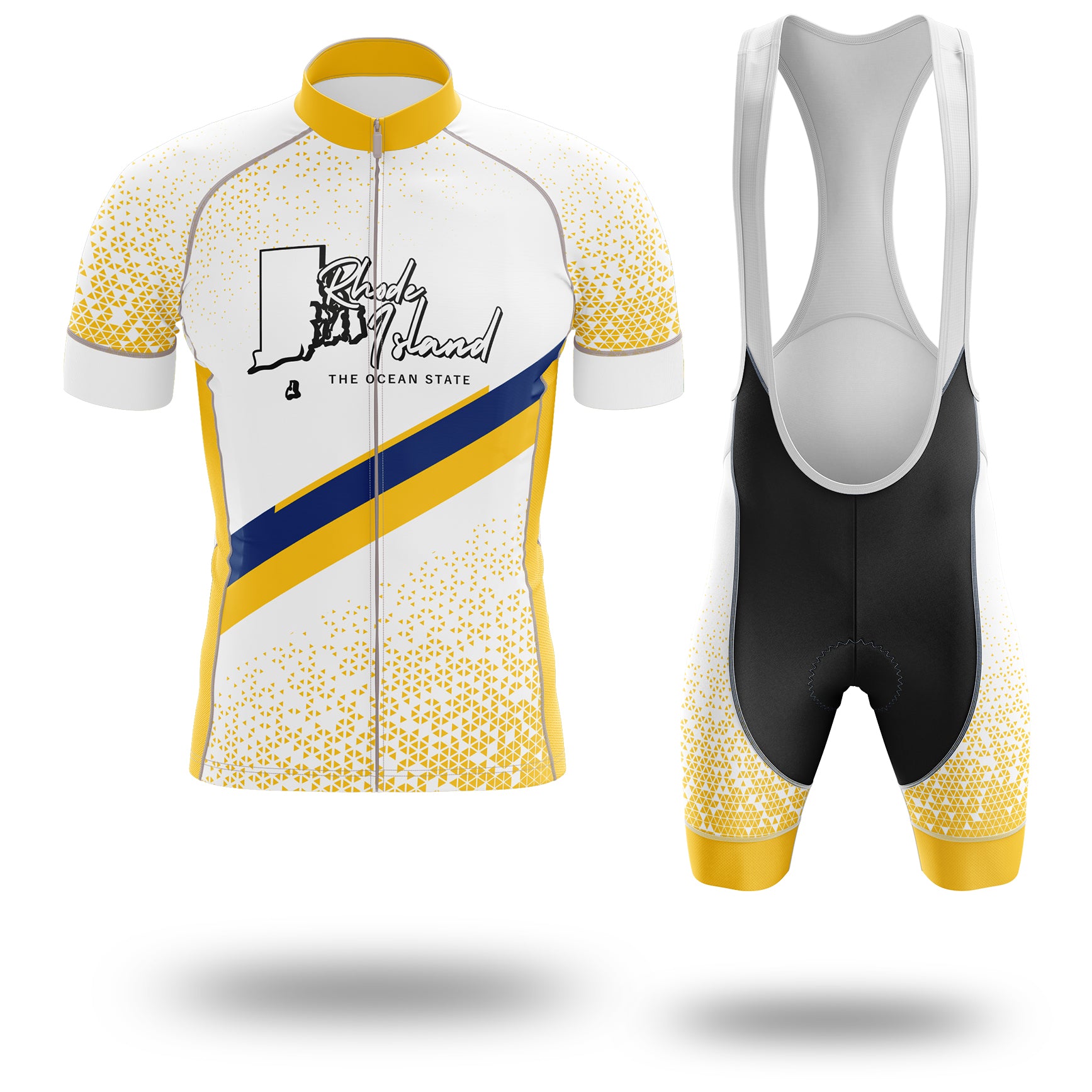 Rhode Island Cycling Jersey, Rhode Island Map Cycling Jersey - Short Sleeve Cycling Jersey Kit-White