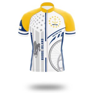 Rhode Island Flag Cycling Kit, Cycling Custom Your Name Jersey and Bib Short - Short Sleeve Cycling Jersey-White