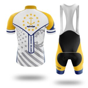 Rhode Island Flag Cycling Kit, Cycling Custom Your Name Jersey and Bib Short - Short Sleeve Cycling Jersey Kit-White