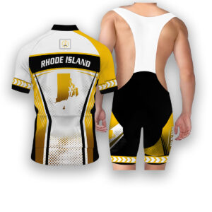 Rhode Island States Cycling Jersey, Maps Haftone Vintage Pattern Men Women Jersey Full Kit - Short Sleeve Cycling Jersey Kit-White