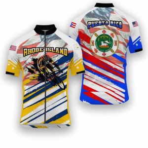 Rhode Island States Cycling Jersey, USA Flag Men Women Jersey Full Kit - Short Sleeve Cycling Jersey-White