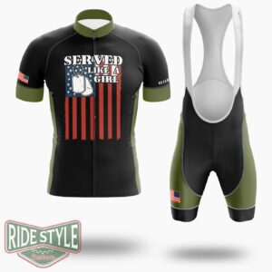 Served Like A Girl Veteran Day Memorial And Armed Forces Day Cycling Jersey Kit - Short Sleeve Cycling Jersey Kit-White