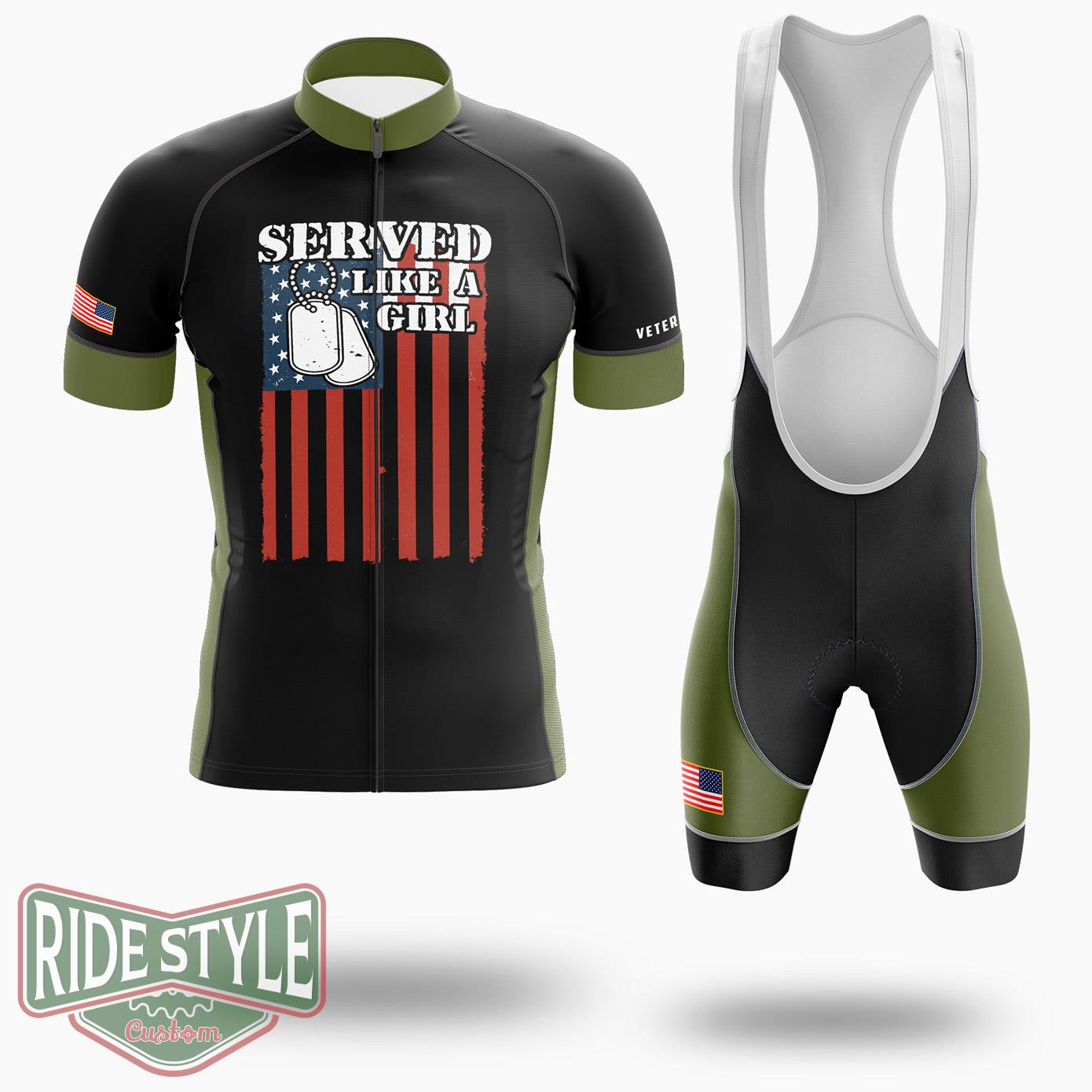 Served Like A Girl Veteran Day Memorial And Armed Forces Day Cycling Jersey Kit - Short Sleeve Cycling Jersey Kit-White