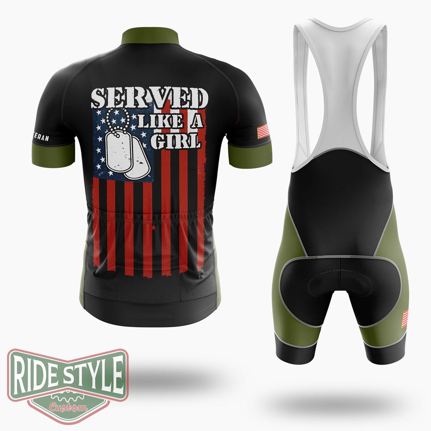 Served Like A Girl Veteran Day Memorial And Armed Forces Day Cycling Jersey Kit - Short Sleeve Cycling Jersey Kit-White