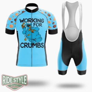 Sesame Street Cookie Monster Working For Crumbs Cycling Jersey Kit, Bicycle Clothing - Short Sleeve Cycling Jersey Kit-White