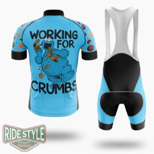 Sesame Street Cookie Monster Working For Crumbs Cycling Jersey Kit, Bicycle Clothing - Short Sleeve Cycling Jersey Kit-White