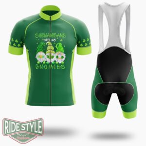 Shenanigans With My Gnomies St Patrick's Day Gnome Lover Cycling Jersey Outfit - Short Sleeve Cycling Jersey Kit-White