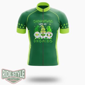 Shenanigans With My Gnomies St Patrick's Day Gnome Lover Cycling Jersey Outfit - Short Sleeve Cycling Jersey-White