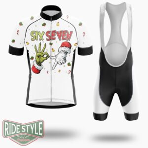 Six Seven Christmas Funny Tees Holiday Cycling Jersey Kit - Short Sleeve Cycling Jersey Kit-White