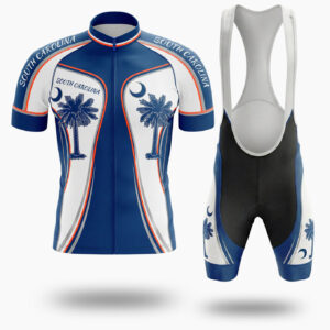 South Carolina Coconut Tree Bike Jersey, South Carolina Symbol Men's Bike Jersey Full Kit - Short Sleeve Cycling Jersey Kit-White