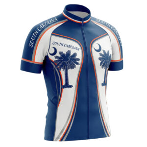 South Carolina Coconut Tree Bike Jersey, South Carolina Symbol Men's Bike Jersey Full Kit - Short Sleeve Cycling Jersey-White