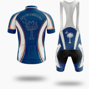 South Carolina Coconut Tree Bike Jersey, South Carolina Symbol Men's Bike Jersey Full Kit - Short Sleeve Cycling Jersey Kit-White