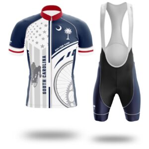 South Carolina Flag Cycling Kit, Cycling Custom Your Name Jersey and Bib Short - Short Sleeve Cycling Jersey Kit-White