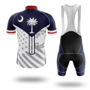 South Carolina Flag Cycling Kit, Cycling Custom Your Name Jersey and Bib Short - Short Sleeve Cycling Jersey Kit-White