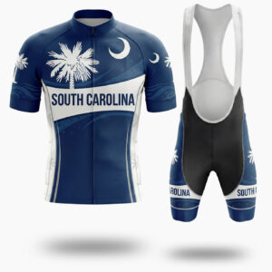 South Carolina Palmetto State Flag Blue Bike Men's Cycling Jersey - Short Sleeve Cycling Jersey Kit-White