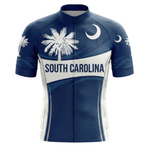 South Carolina Palmetto State Flag Blue Bike Men's Cycling Jersey - Short Sleeve Cycling Jersey-White