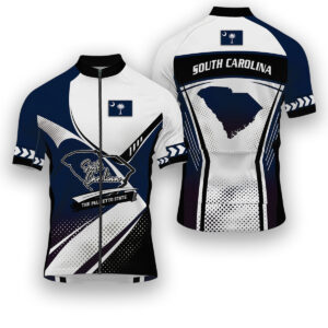 South Carolina States Cycling Jersey, Maps Haftone Vintage Pattern Men Women Jersey Full Kit - Short Sleeve Cycling Jersey-White
