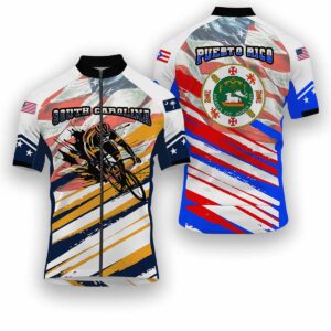 South Carolina States Cycling Jersey, USA Flag Men Women Jersey Full Kit - Short Sleeve Cycling Jersey-White