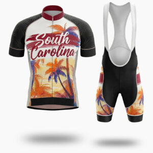South Carolina Sunset Coconut Tree Men' Short Sleeve Cycling Jersey - Short Sleeve Cycling Jersey Kit-White