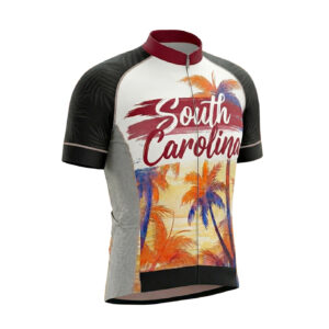 South Carolina Sunset Coconut Tree Men' Short Sleeve Cycling Jersey - Short Sleeve Cycling Jersey-White