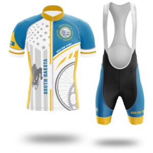 South Dakota Flag Cycling Kit, Cycling Custom Your Name Jersey and Bib Short - Short Sleeve Cycling Jersey Kit-White