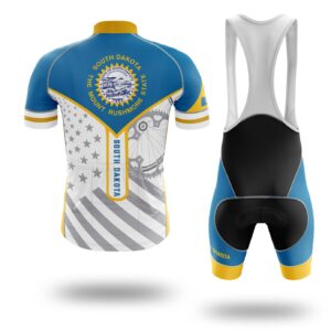 South Dakota Flag Cycling Kit, Cycling Custom Your Name Jersey and Bib Short - Short Sleeve Cycling Jersey Kit-White