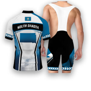 South Dakota States Cycling Jersey, Maps Haftone Vintage Pattern Men Women Jersey Full Kit - Short Sleeve Cycling Jersey Kit-White