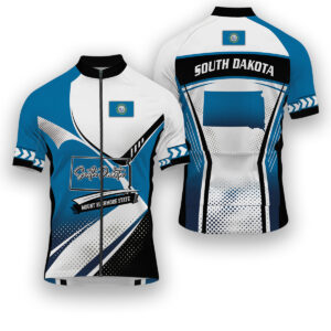 South Dakota States Cycling Jersey, Maps Haftone Vintage Pattern Men Women Jersey Full Kit - Short Sleeve Cycling Jersey-White