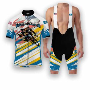 South Dakota States Cycling Jersey, USA Flag Men Women Jersey Full Kit - Short Sleeve Cycling Jersey Kit-White