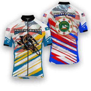 South Dakota States Cycling Jersey, USA Flag Men Women Jersey Full Kit - Short Sleeve Cycling Jersey-White