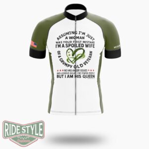 Spoiled Wife Of Grumpy Veteran Military Wife Gift Cycling Jersey - Short Sleeve Cycling Jersey-White
