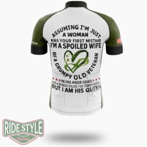 Spoiled Wife Of Grumpy Veteran Military Wife Gift Cycling Jersey - Short Sleeve Cycling Jersey-White