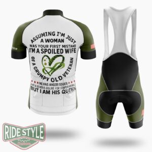 Spoiled Wife Of Grumpy Veteran Military Wife Gift Cycling Jersey - Short Sleeve Cycling Jersey Kit-White