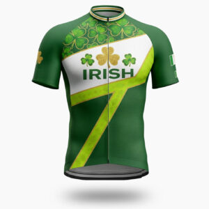 St Patrick Day, Irish Cycling Jersey For Men, Green Cycling Jersey - Short Sleeve Cycling Jersey-White