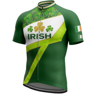 St Patrick Day, Irish Cycling Jersey For Men, Green Cycling Jersey - Short Sleeve Cycling Jersey-White