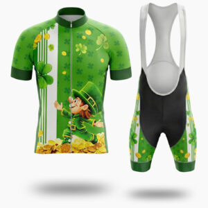 St. Patrick Shamrock Gold Coin Short Sleeve Green Cycling Jersey - Short Sleeve Cycling Jersey Kit-White