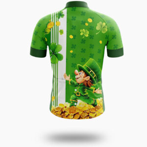 St. Patrick Shamrock Gold Coin Short Sleeve Green Cycling Jersey - Short Sleeve Cycling Jersey-White