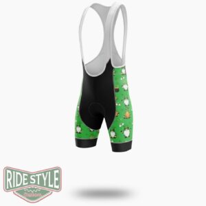 St Patricks Day Lucky Shamrock Leopard Gnomes Irish Cycling Jersey Outfit - Bib Shorts-White