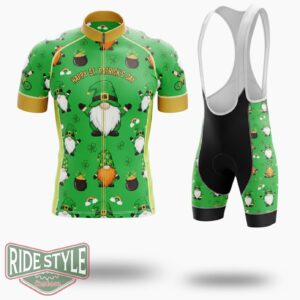 St Patricks Day Lucky Shamrock Leopard Gnomes Irish Cycling Jersey Outfit - Short Sleeve Cycling Jersey Kit-White