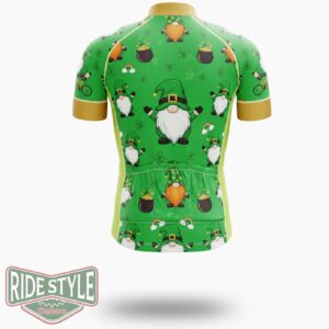 St Patricks Day Lucky Shamrock Leopard Gnomes Irish Cycling Jersey Outfit - Short Sleeve Cycling Jersey-White
