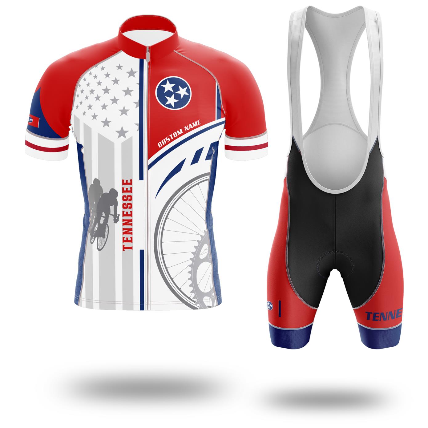 Tennessee Flag Cycling Kit, Cycling Custom Your Name Jersey and Bib Short - Short Sleeve Cycling Jersey Kit-White