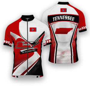 Tennessee States Cycling Jersey, Maps Haftone Vintage Pattern Men Women Jersey Full Kit - Short Sleeve Cycling Jersey-White
