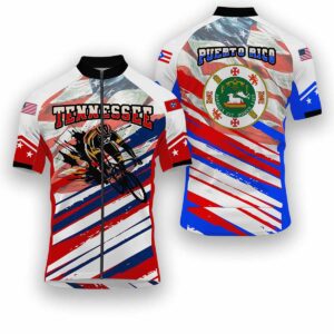Tennessee States Cycling Jersey, USA Flag Men Women Jersey Full Kit - Short Sleeve Cycling Jersey-White