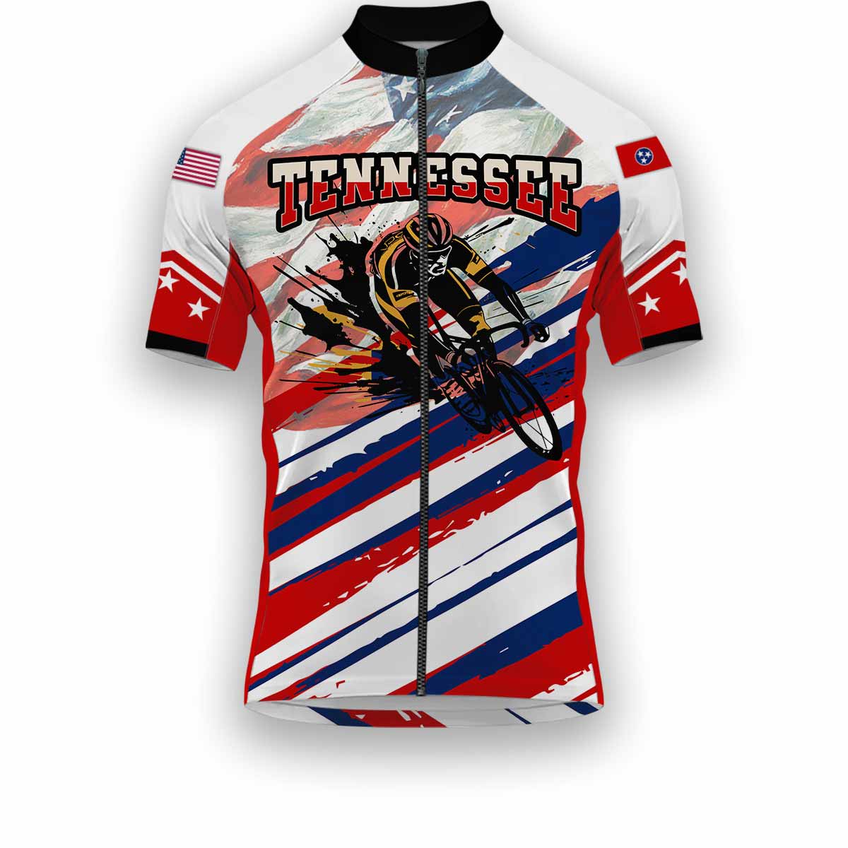 Tennessee States Cycling Jersey, USA Flag Men Women Jersey Full Kit - Short Sleeve Cycling Jersey-White