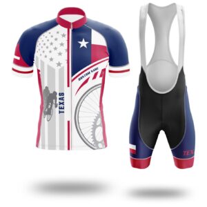 Texas Flag Cycling Kit, Cycling Custom Your Name Jersey and Bib Short - Short Sleeve Cycling Jersey Kit-White