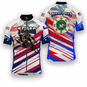 Texas States Cycling Jersey, USA Flag Men Women Jersey Full Kit - Short Sleeve Cycling Jersey-White