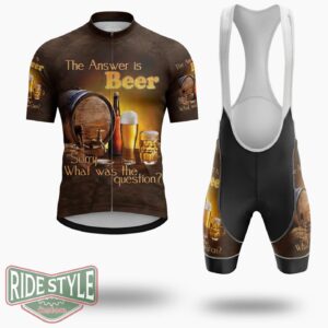 The Answer Is Beer Sorry What Was The Question Cycling Jersey Outfit - Short Sleeve Cycling Jersey Kit-White