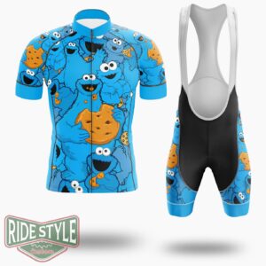 The Cookie Monster Blue Cycling Jersey Kit - Short Sleeve Cycling Jersey Kit-White