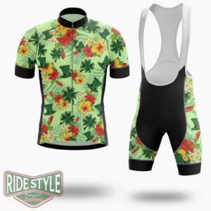 Tropical Hibiscus St Patrick's Day, Irish Shamrock Cycling Jersey Outfit - Short Sleeve Cycling Jersey Kit-White