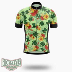 Tropical Hibiscus St Patrick's Day, Irish Shamrock Cycling Jersey Outfit - Short Sleeve Cycling Jersey-White